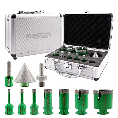 Diamant Bohrkrone Kit - 7 Stück Lochsägen 6/8/10/20/25/35/50MM+50MM Fasenbits+10MM Fingerfräs Bit + Adapter für Diamantbohrer M14 auf Sechskantschaft für Porzellan Fliese Granit Marmor Trockenbohren Diamant Bohrkrone Kit - 7 Stück Lochsägen 6/8/10/20/25/35/50MM+50MM Fasenbits+10MM Fingerfräs Bit + Adapter für Diamantbohrer M14 auf Sechskantschaft für Porzellan Fliese Granit Marmor Trockenbohren von KURSTOL