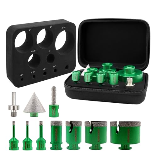 KURSTOL Diamant-Bohrkrone Kit - Diamantbohrer 6/6/8/25/35/50/68MM+50MM Diamant Fasen Bit+10MM Diamant Fingerfräser+Dreikant-Schaft auf M14-Gewinde für Porzellan Fliese Granit Marmor Diamant KURSTOL Diamant-Bohrkrone Kit - Diamantbohrer 6/6/8/25/35/50/68MM+50MM Diamant Fasen Bit+10MM Diamant Fingerfräser+Dreikant-Schaft auf M14-Gewinde für Porzellan Fliese Granit Marmor Diamant von KURSTOL