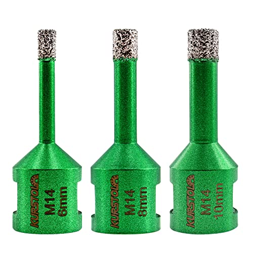 KURSTOL Diamant Bohrkronen Set – Fliesenbohrer Durchmesser 6/8/10 mm M14 Gewinde Fliesen Lochsägen für Trockenbohren Porzellan Keramik Fliesen Granit Marmor Stein Winkelschleifer KURSTOL Diamant Bohrkronen Set – Fliesenbohrer Durchmesser 6/8/10 mm M14 Gewinde Fliesen Lochsägen für Trockenbohren Porzellan Keramik Fliesen Granit Marmor Stein Winkelschleifer von KURSTOL