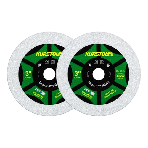 KURSTOL Diamant Glas Trennscheibe – 2 Stück 75mm Ultradünne Trennscheibe mit Bohrung 10 mm für Glas, Jade, Kristall, Weinflaschen, Keramikfliesen KURSTOL Diamant Glas Trennscheibe – 2 Stück 75mm Ultradünne Trennscheibe mit Bohrung 10 mm für Glas, Jade, Kristall, Weinflaschen, Keramikfliesen von KURSTOL