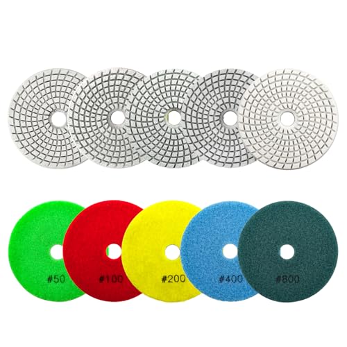 KURSTOL Diamant-Polierpads Set - 10 Stück 100mm Körnung #50/#100/#200/#400/#800 Nass-Polierpads für Granit Quarz Stein Marmor Boden von KURSTOL