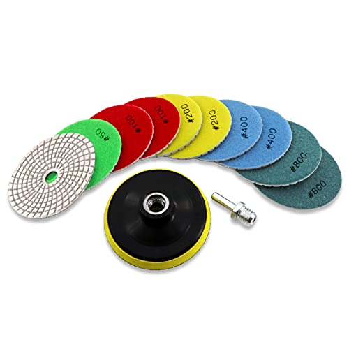 KURSTOL Diamond Polishing Pads Set - 10pcs 4"/100mm Wet Countertop Polishing Pads+1pc Backer Pad of Plastic Body+1pc Adapter M14 Thread to Round Shank für Granit Quarz Stein Marmor KURSTOL Diamond Polishing Pads Set - 10pcs 4"/100mm Wet Countertop Polishing Pads+1pc Backer Pad of Plastic Body+1pc Adapter M14 Thread to Round Shank für Granit Quarz Stein Marmor von KURSTOL