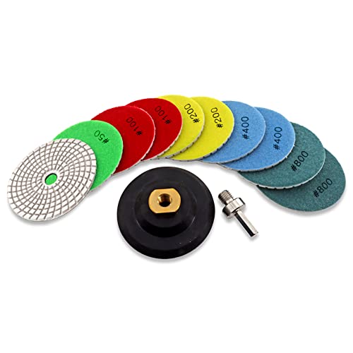 KURSTOL Diamond Polishing Pads Set - 10pcs 4"/100mm Wet Countertop Polishing Pads+1pc Backer Pad von Gummi Körper+1pc Adapter M14 Gewinde zu Triangle Shank für Granit Quarz Stein Marmor KURSTOL Diamond Polishing Pads Set - 10pcs 4"/100mm Wet Countertop Polishing Pads+1pc Backer Pad von Gummi Körper+1pc Adapter M14 Gewinde zu Triangle Shank für Granit Quarz Stein Marmor von KURSTOL