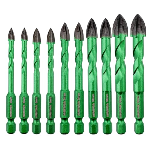 KURSTOL Fliesenbohrer Set - 10 Stück 5/6/8/10/12mm*2 Diamantbohrer Glasbohrer Kit für Mauerwerk Holz Kunststoff Ziegel Keramik Fliesen Diamant Kernbohrer Hartmetall Spitzen Schnellwechsel-Schaft von KURSTOL