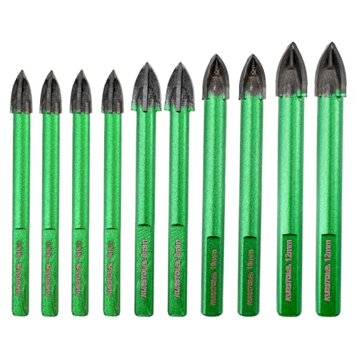 KURSTOL Fliesenbohrer Set - 10 Stück 6/6/8/10/12mm*2 Diamantbohrer Glasbohrer Kit für Mauerwerk Holz Kunststoff Ziegel Keramik Fliesen Diamant Kernbohrer Hartmetall Spitzen Dreikant-Schaft von KURSTOL