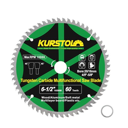 KURSTOL Kreissägeblatt für Holz – 165mm TCT Holz Trennscheibe, 32T Hartmetall-Trennscheibe mit Bohrung 20mm-16mm für Holz, Laminate, Aluminium, Kupfer, Nichteisenmetalle, Kunststoff KURSTOL Kreissägeblatt für Holz – 165mm TCT Holz Trennscheibe, 32T Hartmetall-Trennscheibe mit Bohrung 20mm-16mm für Holz, Laminate, Aluminium, Kupfer, Nichteisenmetalle, Kunststoff von KURSTOL