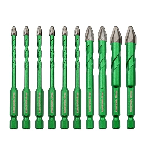 KURSTOL Schrägkopf Exzenterbohrer Set - 10 Stück 6/6/6/8/10mm Hartmetallbohrer für Holz Kunststoff Mauerwerk Keramik Fliesen Marmor, mit Schnellwechselschaft von KURSTOL