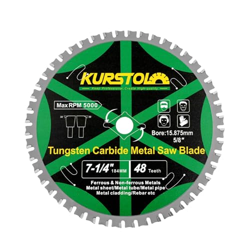 KURSTOL TCT Kreissägeblatt für Metall - 184mm 48T Hartmetall-Trennscheibe Bohrung 15.875mm für Stahl, Edelstahl, Nickel, Titan, Eisenmetalle, Stahlrohre KURSTOL TCT Kreissägeblatt für Metall - 184mm 48T Hartmetall-Trennscheibe Bohrung 15.875mm für Stahl, Edelstahl, Nickel, Titan, Eisenmetalle, Stahlrohre von KURSTOL
