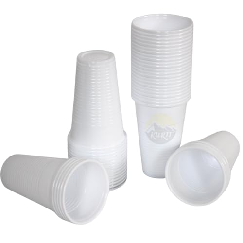 KURTT, Einweg Plastikbecher 200ml - Trinkbecher, Einwegbecher optimal geeignet für Camping, Picknick oder Festival - Kunststoffbecher verwendbar als Camping Becher, Party (500, Weiß) von KURTT