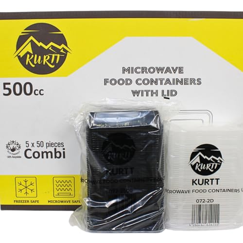 KURTT 50er Pack 1-Fach Meal Prep Container Essensbox, Lunchbox, Mealprep boxen, Mikrowellengeeignet, Spülmaschinenfest Und Wiederverwendbar - BPA Frei (Schwarz, 500ML) von KURTT