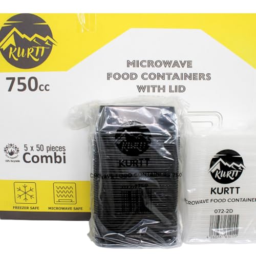 KURTT 50er Pack 1-Fach Meal Prep Container Essensbox, Lunchbox, Mealprep boxen, Mikrowellengeeignet, Spülmaschinenfest Und Wiederverwendbar - BPA Frei (Schwarz, 750ML) von KURTT