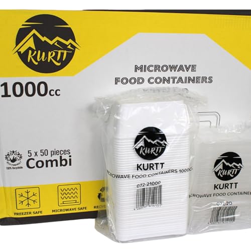 KURTT 50er Pack 1-Fach Meal Prep Container Essensbox, Lunchbox, Mealprep boxen, Mikrowellengeeignet, Spülmaschinenfest Und Wiederverwendbar - BPA Frei (Weiß, 1000ML) von KURTT