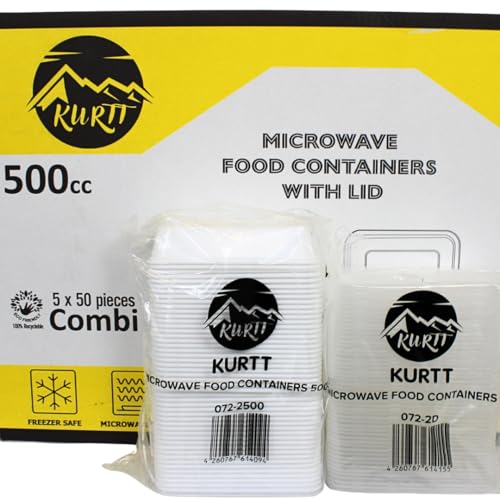 KURTT 50er Pack 1-Fach Meal Prep Container Essensbox, Lunchbox, Mealprep boxen, Mikrowellengeeignet, Spülmaschinenfest Und Wiederverwendbar - BPA Frei (Weiß, 500ML) von KURTT