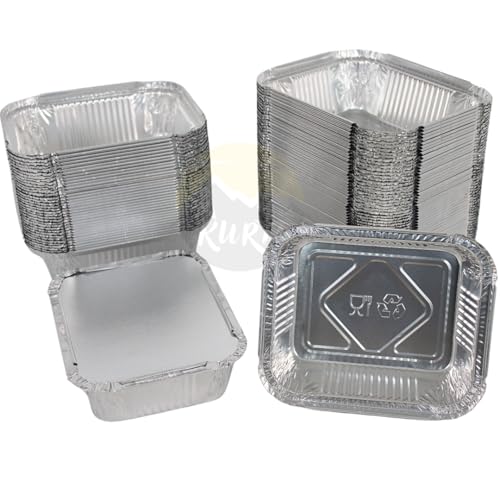 KURTT Grill Aluschalen, Aluminiumschale mit Deckel, Grillschale Auflaufform 100 Stück Einweg Menüschale aus Aluminiumfolie - aluschale (100, 450L) von KURTT