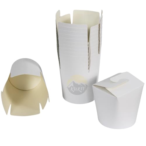 KURTT - Nudelbox mit Faltdeckel - Weiß, 50 Stück, 26oz 750ml - Asian Food - Dönerbox - Wok to go Becher - Take Away Behälter, Lunchbox, inc0293j von KURTT