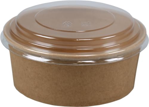 Salatschalen 100 Stück Karton - Salatschalen mit RPET Deckel - 1000 ml Kraft Salatschüssel - Pokébowl - Salatschalen mit Deckel - 1000cc - 1000ml - Lunchbox - runder Behälter - Takeaway Behälter von KURTT