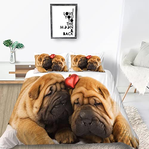 Bettlaken 180x200 Chinesischer Shar Pei Bettwäsche Set 3D Bedruckte Bettbezug Set mit ReißVerschluss, Weich Flauschige Hypoallergen Bettbezug + 2 Kissenbezug, für Kinder Teenager von KUSHA