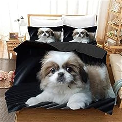 Bettwäsche 135x200 Grauer Shih Tzu 3D Druck Bettbezüge und 2 Kissenbezug 80x80 Kuschelig Atmungsaktive Bettwäsche Set 3 Teilig mit Reißverschluss von KUSHA