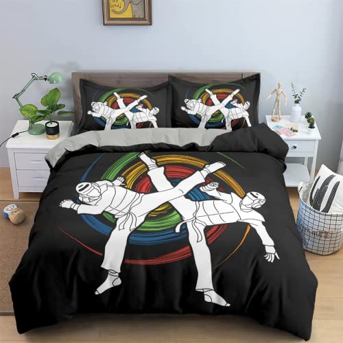 Bettwäsche 135x200 Taekwondo-Sport 3D Druck Bettbezüge und 2 Kissenbezug 80x80 Kuschelig Atmungsaktive Bettwäsche Set 3 Teilig mit Reißverschluss für Kinder Jungen Mädchen Teenager von KUSHA