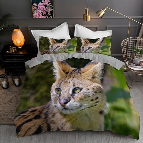 Bettwäsche 135x200 Tier-Ocelot Bettwäsche Set 3D Bedruckte Bettbezug Set mit ReißVerschluss, Weich Flauschige Hypoallergen Bettbezug + 2 Kissenbezug von KUSHA