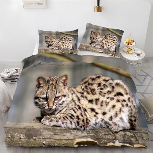 Bettwäsche 135x200 Tier Ocelot Bettwäsche Set 3D Bedruckte Bettbezug Set mit ReißVerschluss, Weich Flauschige Hypoallergen Bettbezug + 2 Kissenbezug von KUSHA