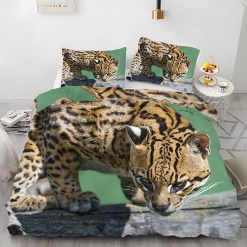 Bettwäsche 135x200 Tier Ocelot Bettwäsche Set 3D Bedruckte Bettbezug Set mit ReißVerschluss, Weich Flauschige Hypoallergen Bettbezug + 2 Kissenbezug von KUSHA