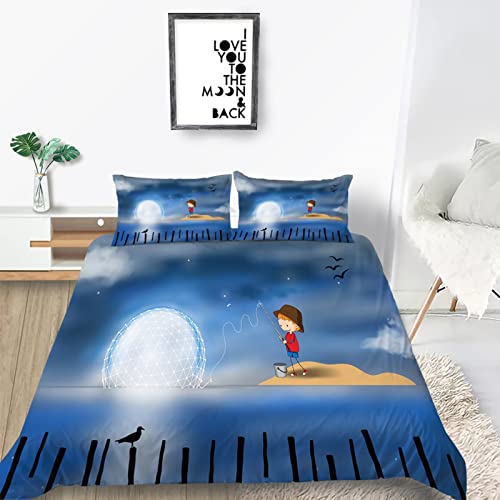 Bettwäsche 155x220 Blaues MäRchen 3D Druck Bettbezüge und 2 Kissenbezug 80x80 Kuschelig Atmungsaktive Bettwäsche Set 3 Teilig mit Reißverschluss für Kinder Jungen Mädchen Teenager von KUSHA