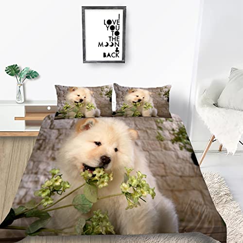 Kinderbettwäsche 135x200 Chow Chow Bettwäsche Set 3D Bedruckte Bettbezug Set mit ReißVerschluss,Soft Breathable Hypoallergen Duvet Cover + 1 Kissenbezug 80 x 80 cm,für Kinder Teenager von KUSHA