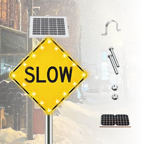 KUSOLE 24" Solarbetriebenes Langsam-Warnschild, Hochhelles LED-Verkehrssicherheitsschild, Auffahrt, Wohnstraße, Langsamfahrschilder, Technisches Qualitäts-Reflexmaterial 30inches von KUSOLE