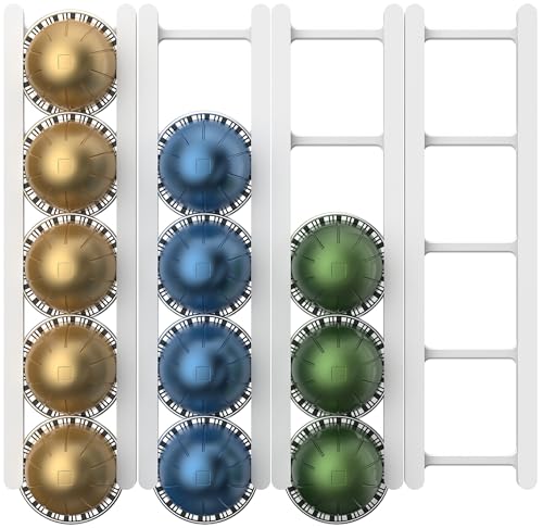 KUSOVILI Klebender Kaffeekapselhalter für Nespresso VertuoLine, hält 20 Kapseln – Wand- oder Schrankständer mit starken 3M-Streifen, vertikale oder horizontale Halterung (weiß, klebend) von KUSOVILI