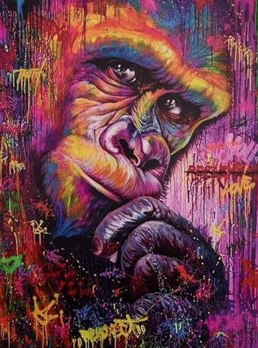 Dekoratives Wandposter Serie Tiere Gorilla Mehrfarbig Pop Art Kunstdruck auf beschichtetem Papier 40 x 30 cm ohne Rahmen von KUSTOM ART