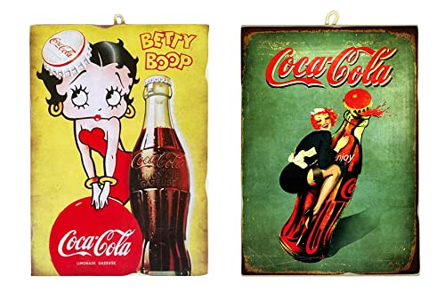 KUSTOM ART 2 Bilder im Vintage-Stil, Coca Cola Betty Boop zum Sammeln, Druck auf Holz, 25 x 18 cm von KUSTOM ART