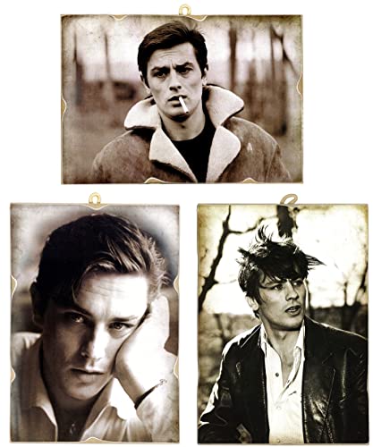 KUSTOM ART 3 Bilder im Vintage-Stil, berühmte Schauspieler, Alain Delon, aus Kollektion, Druck auf Holz, 25 x 18 cm von KUSTOM ART