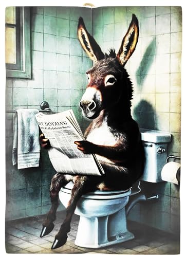 KUSTOM ART Bild Serie Tiere Einrichtung Toilette Esel auf Wasser Druck auf Holz 25 x 18 cm von KUSTOM ART