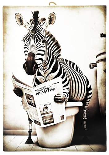 KUSTOM ART Bild Serie Tiere Einrichtung Toilette Zebra auf Wasser Druck auf Holz 25 x 18 cm von KUSTOM ART