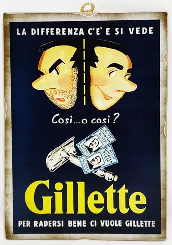 KUSTOM ART Bild Serie Werbung Vintage Retro zum Rasieren Nun Vuole... Laserdruck auf MDF-Holz, 25 x 18 cm von KUSTOM ART