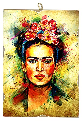 KUSTOM ART Bild im Vintage-Stil, Berühmte Figuren (Frida Kahlo), Druck auf Holz, 25 x 18 cm. von KUSTOM ART