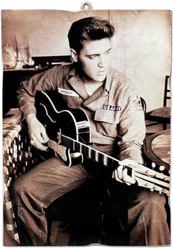 KUSTOM ART Bild im Vintage-Stil, Elvis Presley, Gitarre, Druck auf Holz, 10 x 15 cm von KUSTOM ART