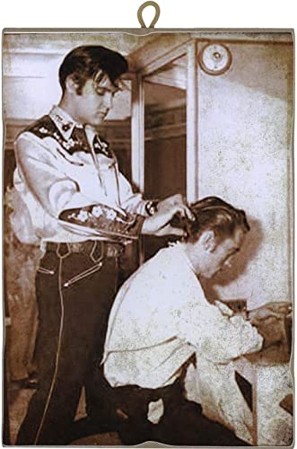 KUSTOM ART Bild im Vintage-Stil, Elvis Presley, schneidet die Haare in Johnny Cash aus der Kollektion, Laserdruck auf hochwertigem Holz, Geschenkidee 40 x 30 cm von KUSTOM ART