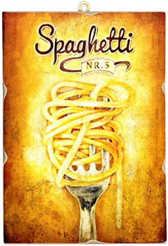 KUSTOM ART Bild im Vintage-Stil, Makkaroni Spaghetti, Druck auf Holz, 25 x 18 cm. Möbel für Restaurants, Pizzeria, Bar von KUSTOM ART