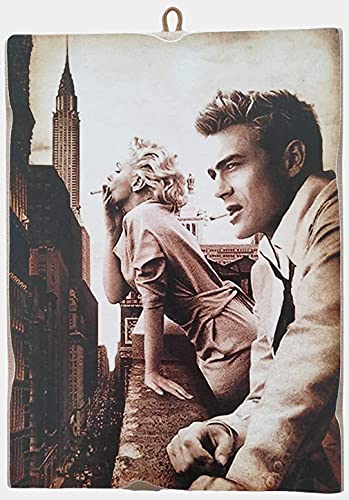 KUSTOM ART Bild im Vintage-Stil Schauspieler Hollywood Marilyn Monroe James Dean. Druck auf Holz 15 x 10 cm von KUSTOM ART