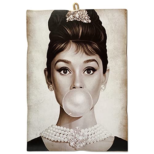 KUSTOM ART Bild im Vintage-Stil, Serie Attore & Kaffee Audrey Hepburn Druck auf Holz, 18 x 25 cm. von KUSTOM ART