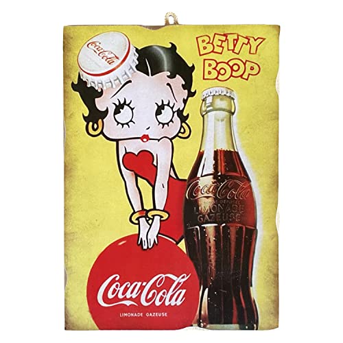KUSTOM ART Bild im Vintage-Stil, Werbung, Retro-Coca, Cola, Betty Boop, Druck auf Holz, 25 x 18 cm, Wanddekoration von KUSTOM ART