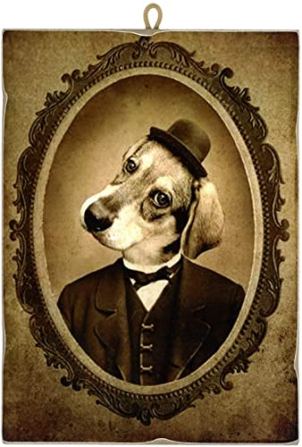 KUSTOM ART Bild im Vintage-Stil, Serie Tiere Hund Aristokratisch aus der Kollektion Druck auf Holz, 40 x 30 cm. von KUSTOM ART