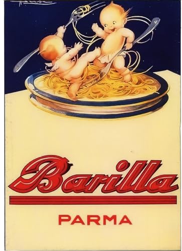 KUSTOM ART Bild im Vintage-Stil, Serie Werbung, Pasta Barilla, Druck auf Holz, 30 x 21 cm. von KUSTOM ART