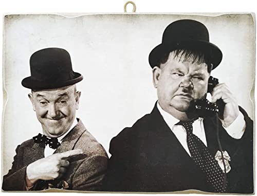 KUSTOM ART Bild im Vintage-Stil, Stan Laurel Oliver Hardy, Druck auf Holz, 10 x 15 cm von KUSTOM ART