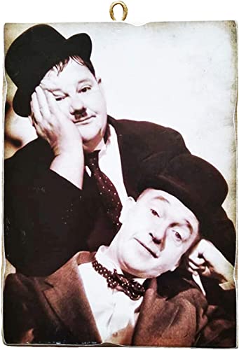 KUSTOM ART Bild im Vintage-Stil, Vintage-Stil, Schauspieler, Stan Laurel Oliver Hardy, Druck auf Holz 10 x 15 cm von KUSTOM ART