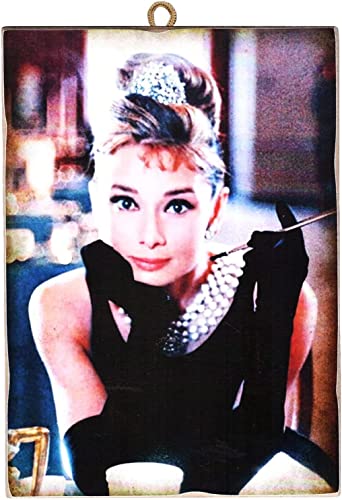 KUSTOM ART Bild im Vintage-Stil Audrey Hepburn im Film Frühstück von Tiffany, Druck auf Holz, 10 x 15 cm von KUSTOM ART