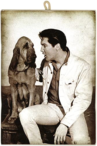 KUSTOM ART Bild im Vintage-Stil Elvis Presley mit seinem Hund zum Sammeln auf Holz. Für Restaurants, Pizzeria Bar Hotel von KUSTOM ART