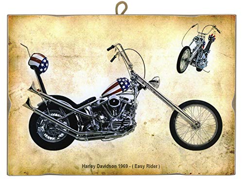 KUSTOM ART Bild im Vintage-Stil Harley Davidson (Easy Rider) 1969 aus der Kollektion, Druck auf Holz, Geschenkidee von KUSTOM ART